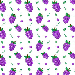 Seamless pattern with grape.Repeat pattern of grapes isolated on white.Vector graphic illustration background wallpaper.