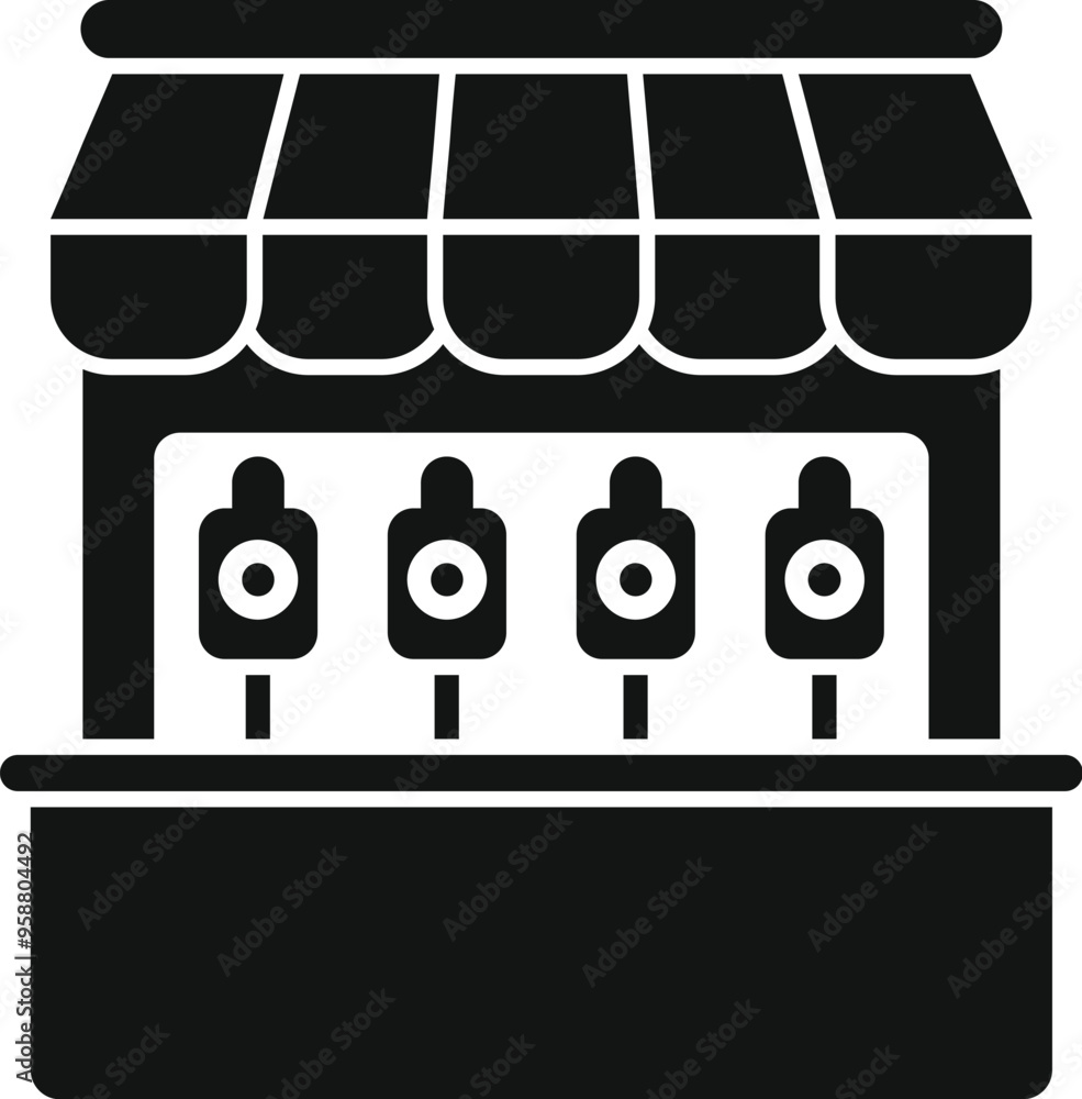 Poster simple vector icon of a shooting range booth with targets for practicing shooting skills