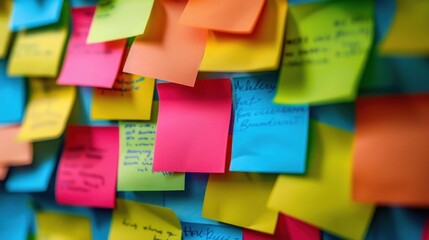 Set of colorful blank sticky notes background. Empty sticky notepad paper copy space collection stuck on wall