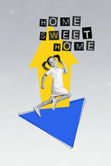 Sketch image trend artwork 3D photo collage of house rent building home estate real moving relocate...