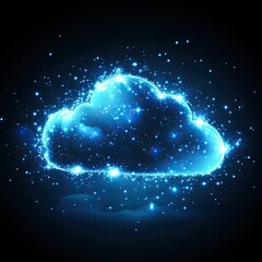 A luminous blue cloud surrounded by sparkling stars, representing technology and imagination in a dark universe.