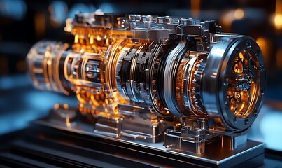 Close-up of a Complex Gear System with Metal and Orange Components