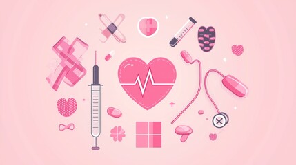 A design combining healthcare elements and breast cancer awareness symbols.