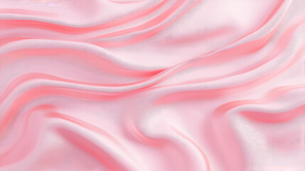 This image captures the smooth, flowing folds of pink satin fabric, elegantly arranged to exude a luxurious and soft feel, highlighting its rich texture and delicate beauty.