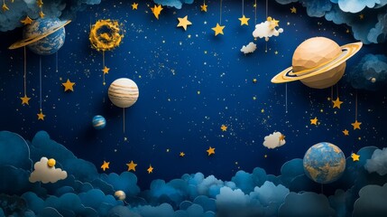 Paper Planetarium: Delicate Stars and Planets Against a Deep Blue Sky