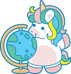 Illustration of cute unicorn activities icon.
Funny rainbow unicorn daily routine stickers.