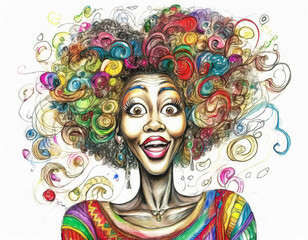 Funny Caricature of Black Woman on White Background
