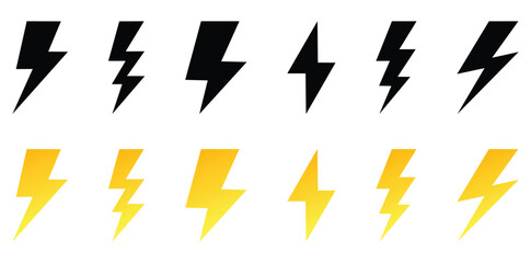 Electric vector icons, isolated. Bolt lightning flash icons. Flash icons collection. Bolt logo. Electric symbols. Electric lightning bolt symbols. Flash light sign. Vector illustration