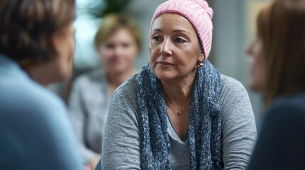 A support group meeting for patients with metastatic breast cancer.