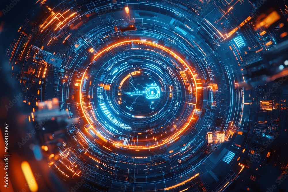 Poster conceptualization of abstract technology on a futuristic user interface. stock with a sense of scien