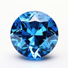 A detailed close up of a stunning blue diamond placed on a white surface
