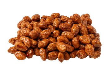 Tasty sweet roasted peanuts isolated on a white background.