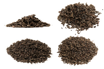 Dried tea leaves isolated on a white background.