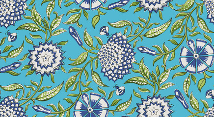 HAND DRAWN MUGHAL FLORAL JAIPUR PRINTS SEAMLESS PRINT DIGITAL PATTERN IN VECTOR