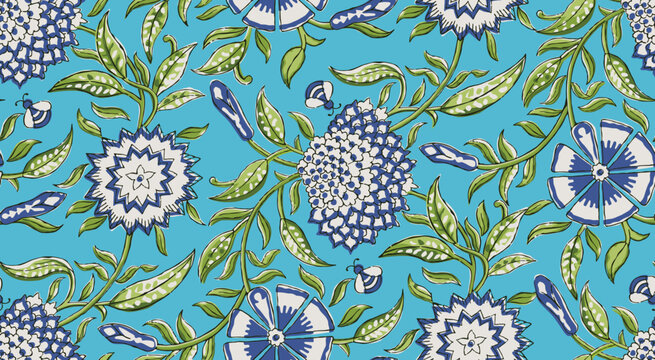 HAND DRAWN MUGHAL FLORAL JAIPUR PRINTS SEAMLESS PRINT DIGITAL PATTERN IN VECTOR