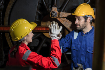 Engineer checking construction process railway and checking work on railroad station . Railway...