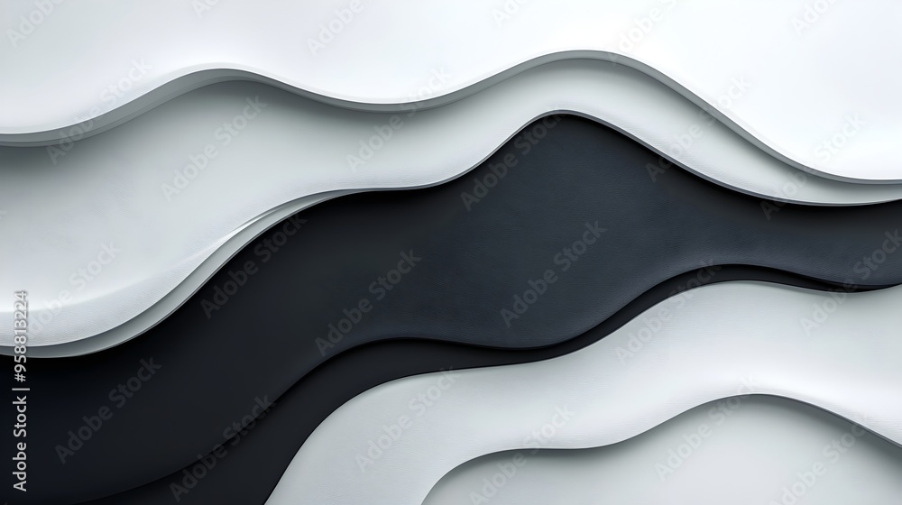 Poster minimalist white backdrop with elegant black diagonal stripe and wave pattern design