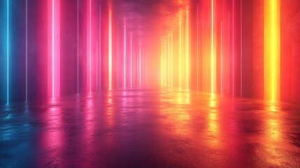 abstract neon backgroun modern wallpaper with glowing gol vertical lines - obrazy, fototapety, plakaty