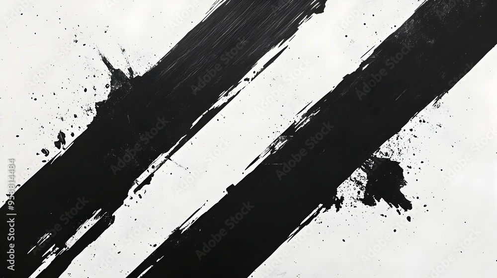 Poster striking monochromatic diagonal stripe and splatter abstract art canvas