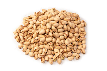 Tasty pistachios isolated on a white background.