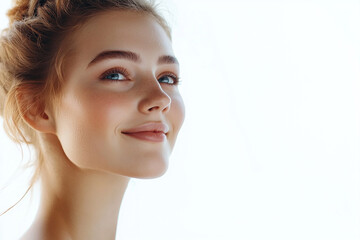 Naklejka premium A beautiful woman close-up, facial skin care display