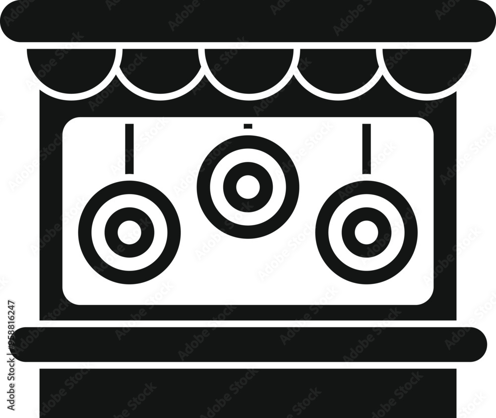 Aufkleber simple vector icon of a shooting range tent with hanging targets for practicing shooting accuracy