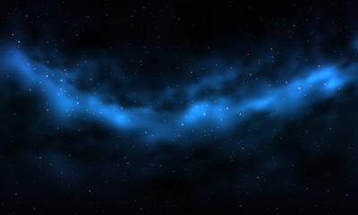 Sky blue galaxy cloud nebula stars dark night universe milky way cosmos vector illustration.