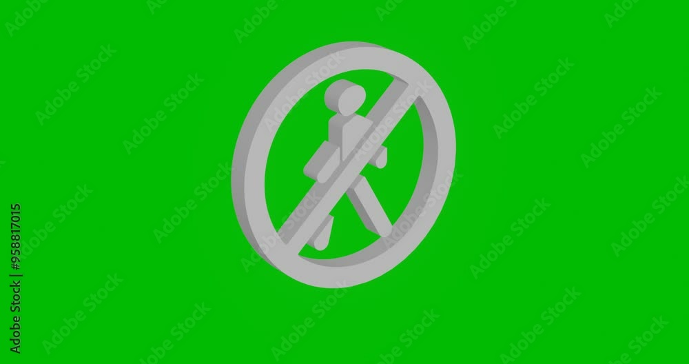Poster animation of rotation of a white pedestrian traffic prohibited sign with shadow. simple and complex 