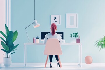 female office worker working happily an enthusiastically at her office illustration