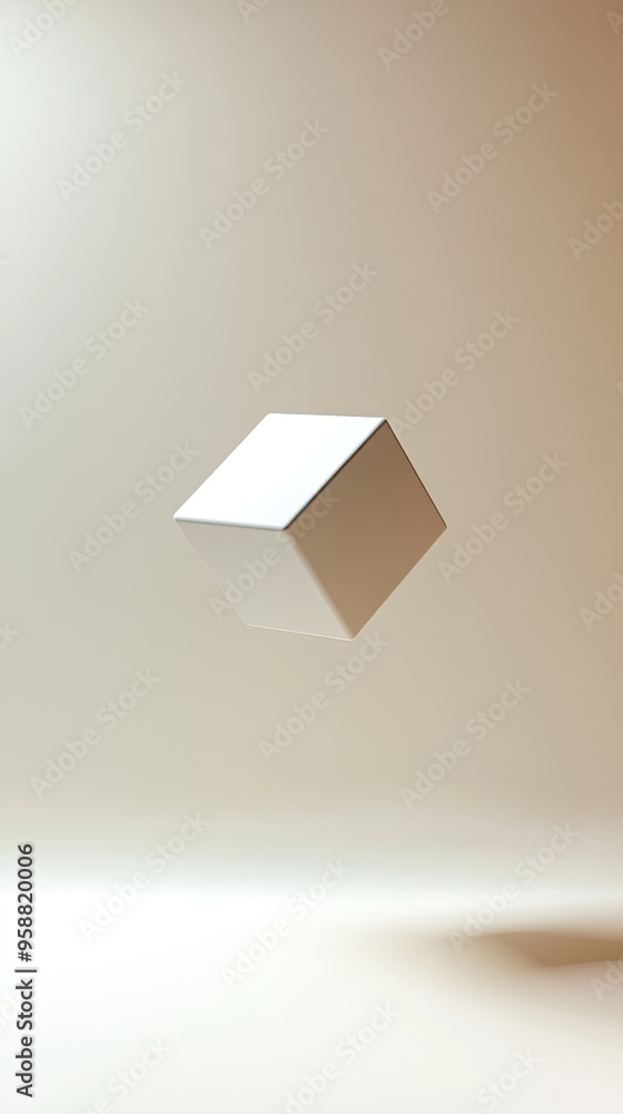 Wall mural a minimalist cube floating in a soft, light background, symbolizing creativity and modern design con