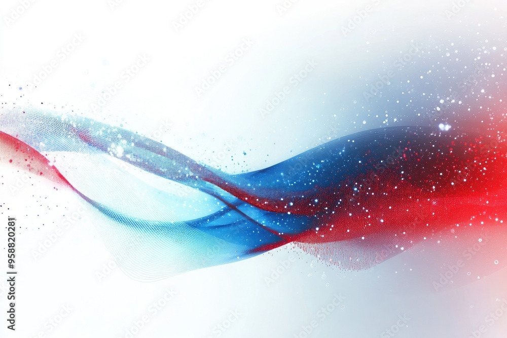 Sticker an abstract wave design featuring red and blue colors with a soft, dreamy background and sparkling a