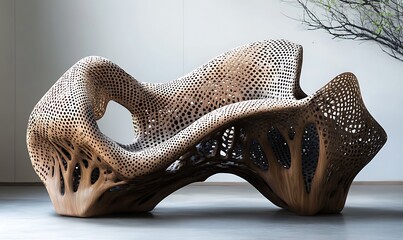 Intricate Wooden Sculpture with Perforated Design