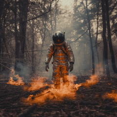 Naklejka premium Astronaut on fire
