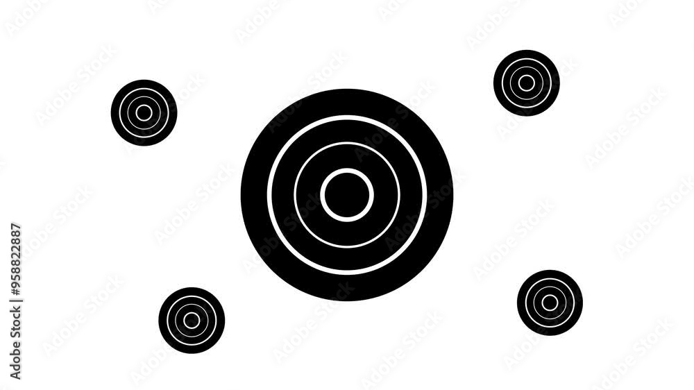 Poster zoom in and out animation the checker game symbol. large black symbol in the center and four small s