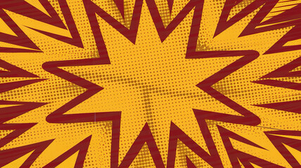 Yellow Red cartoon retro starburst texture with dots. Duotone effect.