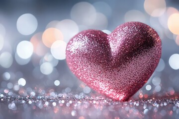 Obraz premium Glittering Pink Heart with Silver Bokeh