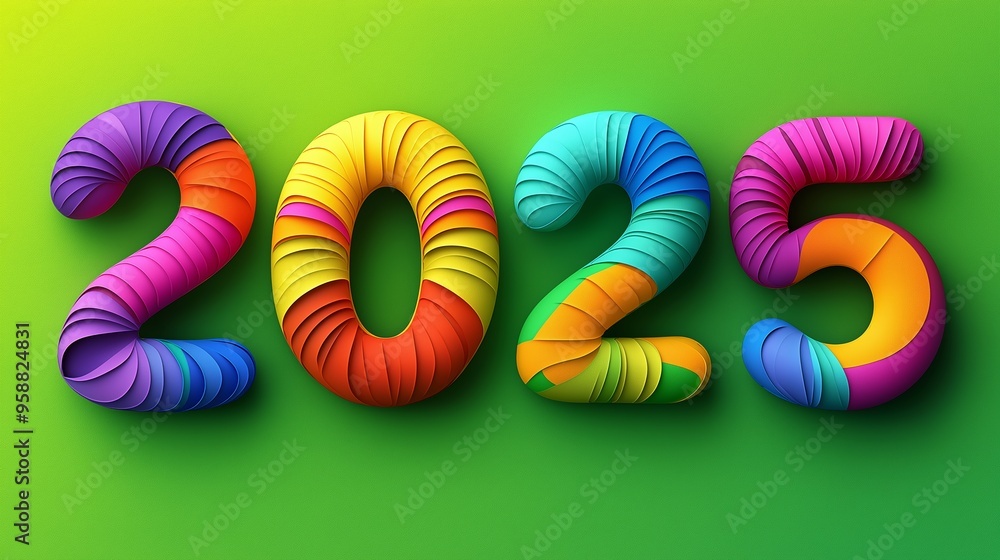 Poster a colorful and vibrant representation of the number 2025. numbers are made up of various colors and 