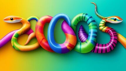 A colorful snake with the number 2005 written on it. The snake is made of different colors and has a rainbow pattern