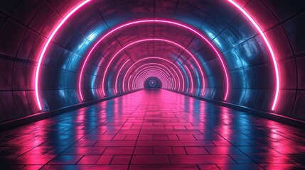 abstract black backgroun with pink an blue neon glowing lines that exten into the distance moving through a tunnel to the right motion spee of light an hypertunnel moving away