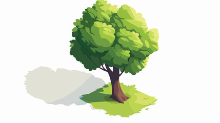 Isometric Green Tree Icon with Tall Lush Poplar Tree