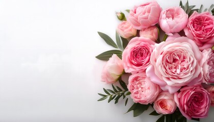 Fototapeta premium Luxurious Bouquet of Pink Roses and Peonies Isolated with White Space