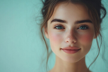 Naklejka premium A beautiful woman close-up, facial skin care display