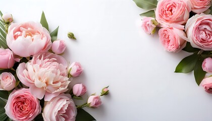 Luxurious Bouquet of Pink Roses and Peonies Isolated with White Space