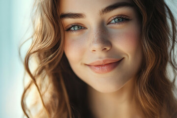 Fototapeta premium A beautiful woman close-up, facial skin care display