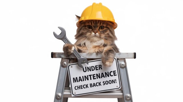 Página em manutenção — cones, ferramentas e sinalização de obra