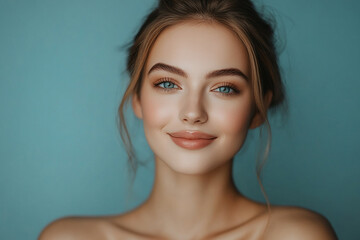 Naklejka premium A beautiful woman close-up, facial skin care display