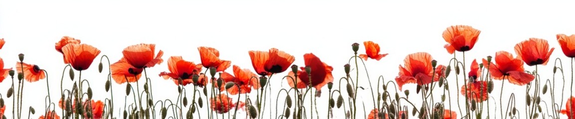 Naklejka premium This banner design features beautiful red poppies on a white background.
