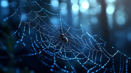 Close up of a Delicate Dew Covered Spider Web Resembling a Serene Ethereal Veil