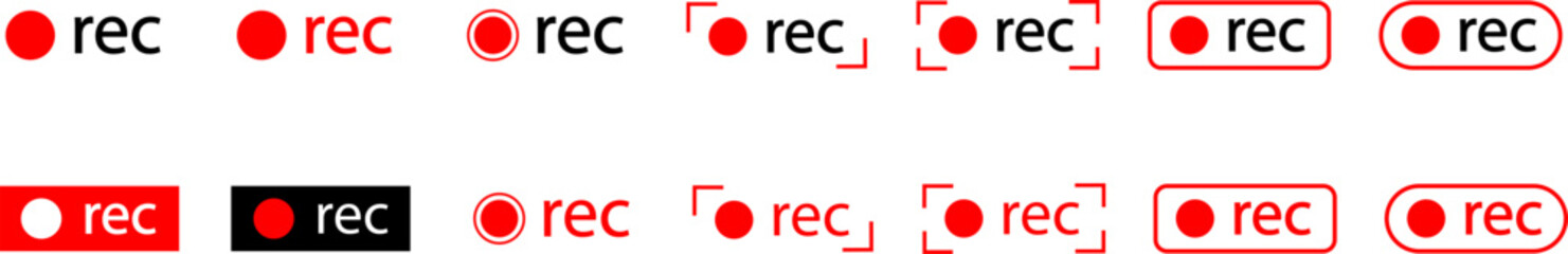 Set of recording icons. Linear recording buttons. Video recording sign. Symbol for starting video recording on camera.