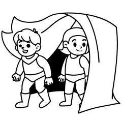 Superhero kids sneaking through a secret lair,